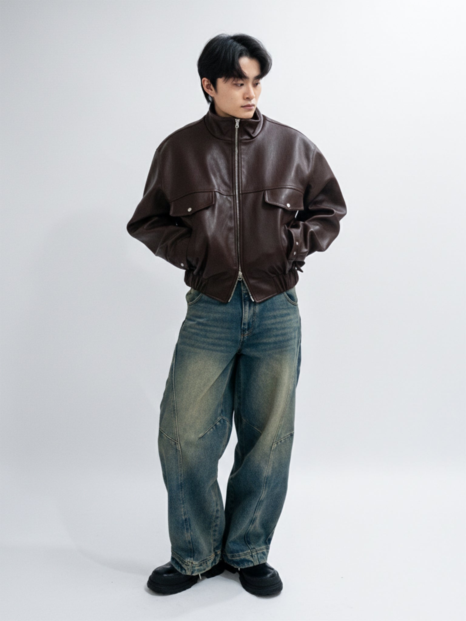 經典立領紋理皮外套