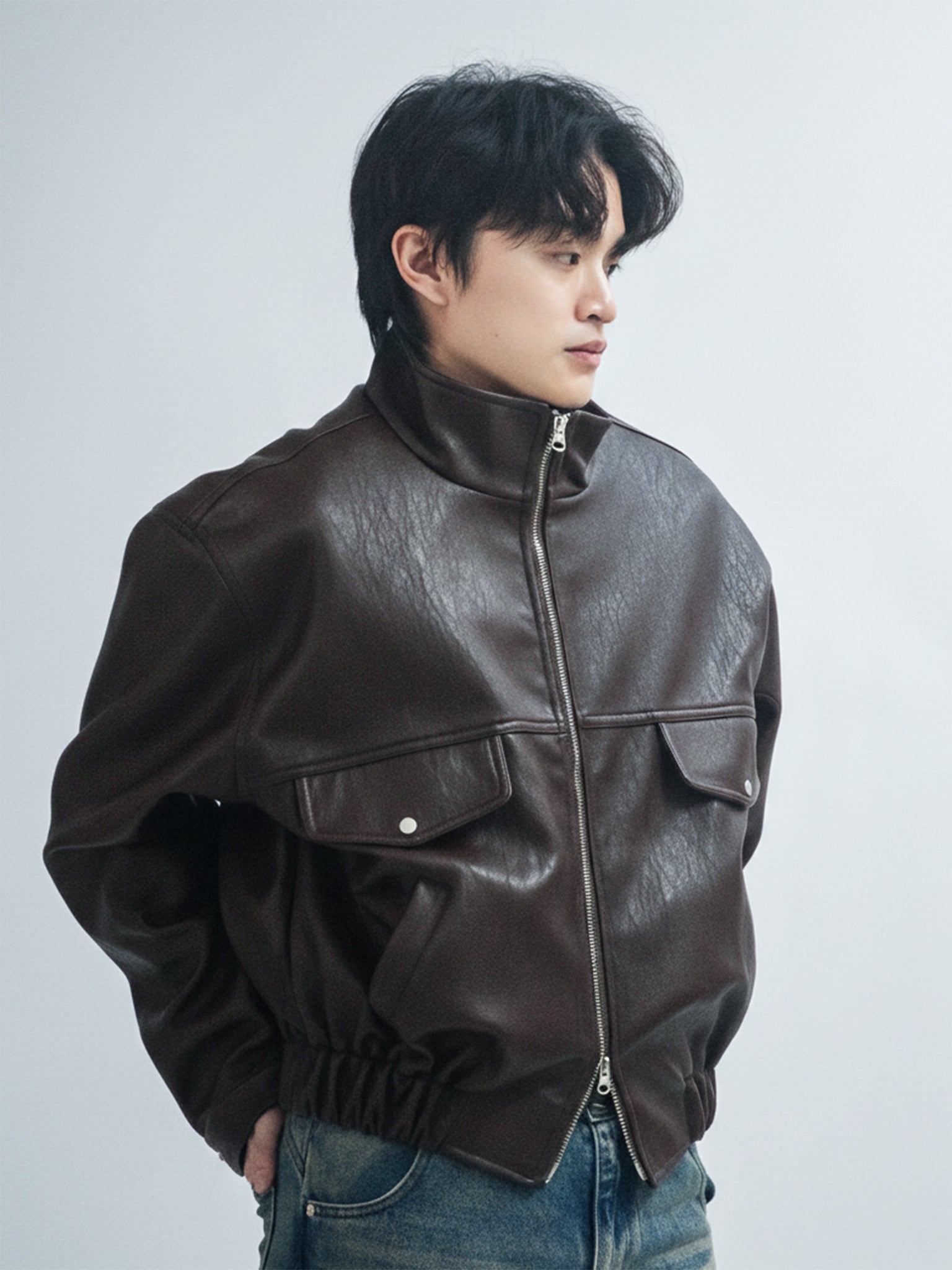 經典立領紋理皮外套